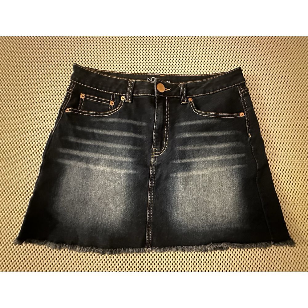 No Boundaries Denim Jean Skirt Sz 13 8/10 Runs Small Short Stretch Mid Rise NOBO